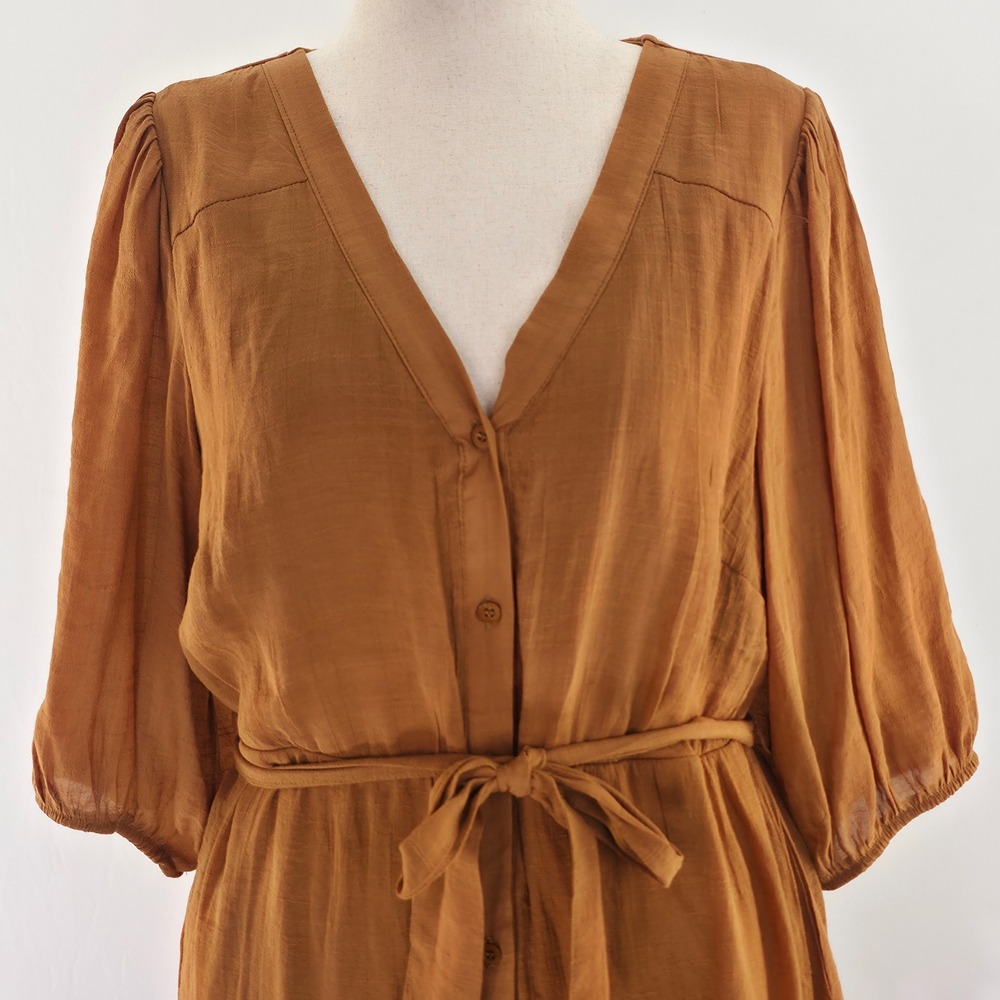 Rebellion‎ Again Mini Dress Womens 1X Brown Rust Cottagecore Tiered Prairie Plus - Picture 10 of 14
